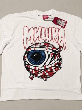 Must have Reason White Tee with Red & Blue Eyeball Graphic